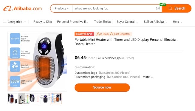 Generic unbranded heater sold on Alibaba, identical to the Heat Wave Pro, priced much lower