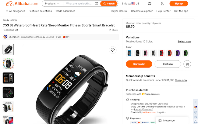 An identical looking smartwatch to the Vital Fit Track listed on Alibaba for $5.70 a unit