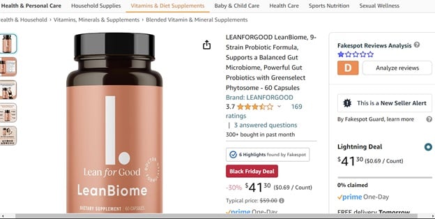 According to FakeSpot, LeanBiome has a much lower genuine rating than indicated