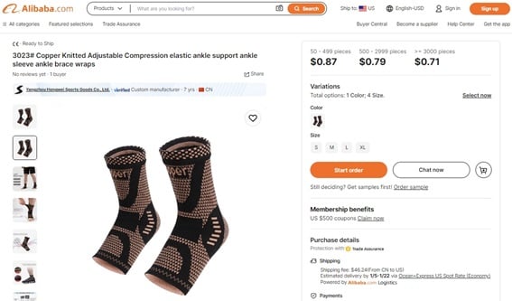 Compression socks identical to VitalSocks listed on Alibaba for roughly $1